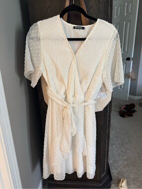 Swiss Dot Wrap Mini Dress in Ivory